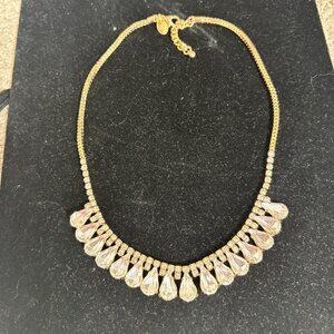 Gold Teardrop Rhinestone Party Necklace